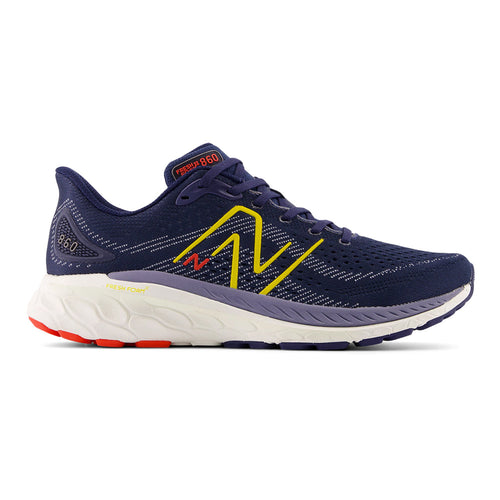 Men's New Balance Fresh Foam X 860v13, Nb Navy/Ginger Lemon/Neo Flame, 7 2E Wide - Skoutley Outdoors LLC