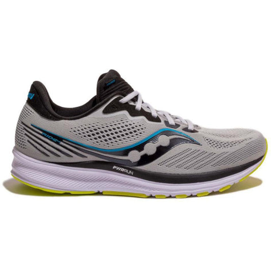 Men's Saucony Ride 14, Fog/Black/Storm, 12.5 D Medium - Skoutley Outdoors LLC