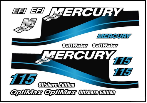 BLUE Replacement Decal Kit for Mercury Outboard Motor w/ OptiMax & Offshore