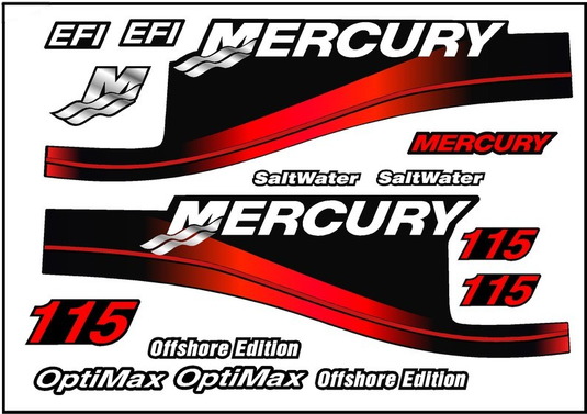 RED Replacement Decal Kit for Mercury Outboard Motor w/ OptiMax & Offshore
