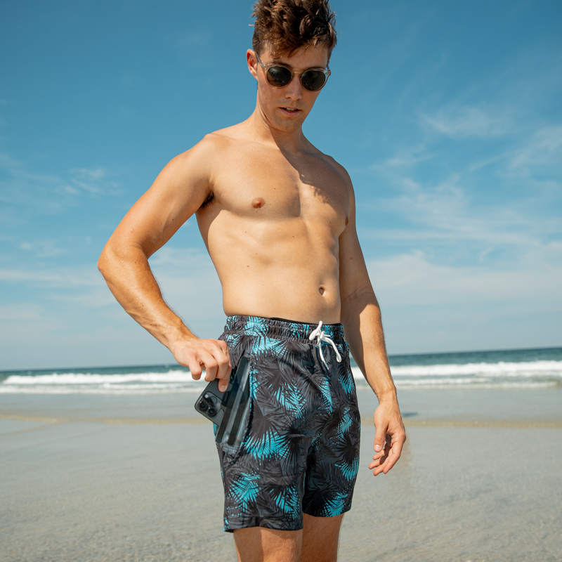 Load image into Gallery viewer, Midnight Palms - Waterproof Swim Shorts With A Waterproof Pocket
