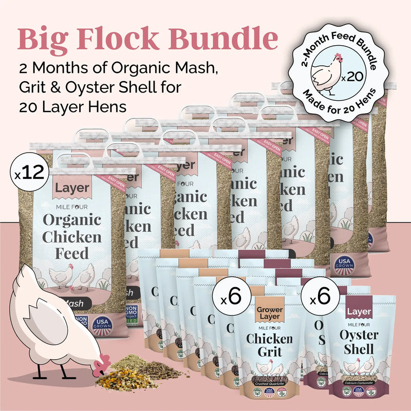 Load image into Gallery viewer, Big Flock Bundle | 2 Months of Organic Feed, Grit &amp; Oyster Shell for 20 Layer Hens
