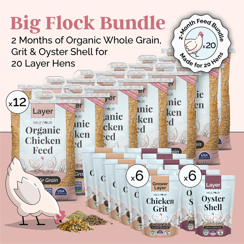 Load image into Gallery viewer, Big Flock Bundle | 2 Months of Organic Feed, Grit &amp; Oyster Shell for 20 Layer Hens
