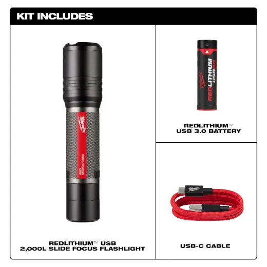 Load image into Gallery viewer, Milwaukee 2162-21 REDLITHIUM USB 2,000L Slide Focus Flashlight
