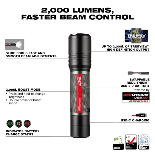 Load image into Gallery viewer, Milwaukee 2162-21 REDLITHIUM USB 2,000L Slide Focus Flashlight
