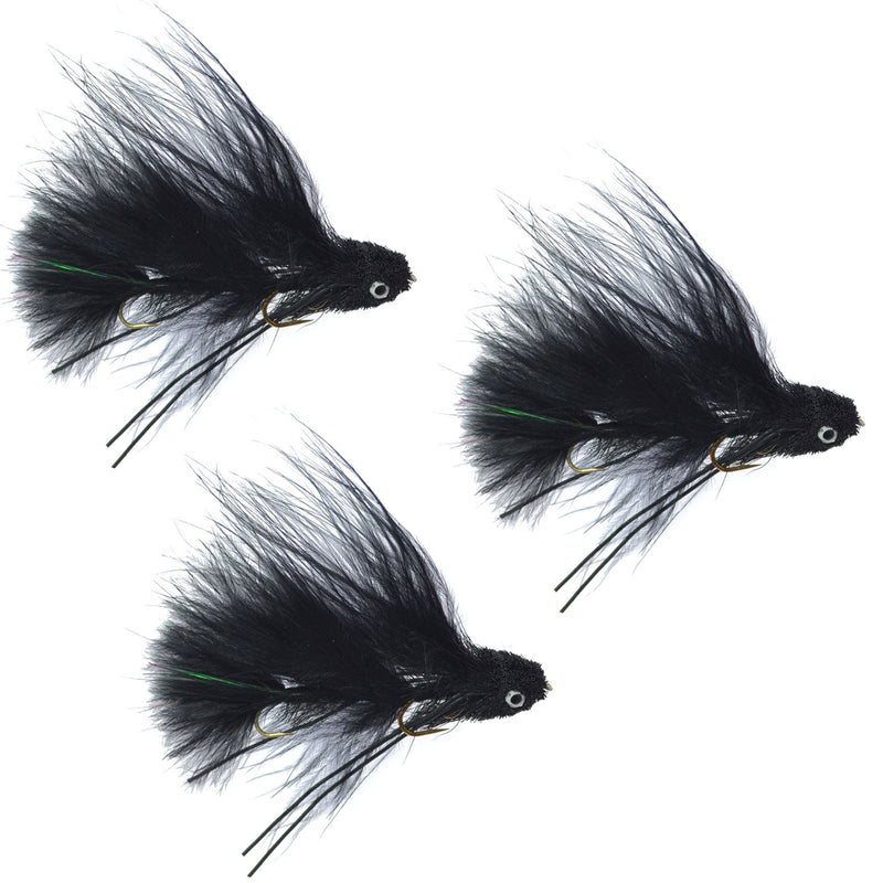 Load image into Gallery viewer, 3 Pack Mini Sex Dungeon Streamer Black- Size 6 - Articulated Trout Bass Steelhead Salmon and Bass Fly Fishing Flies
