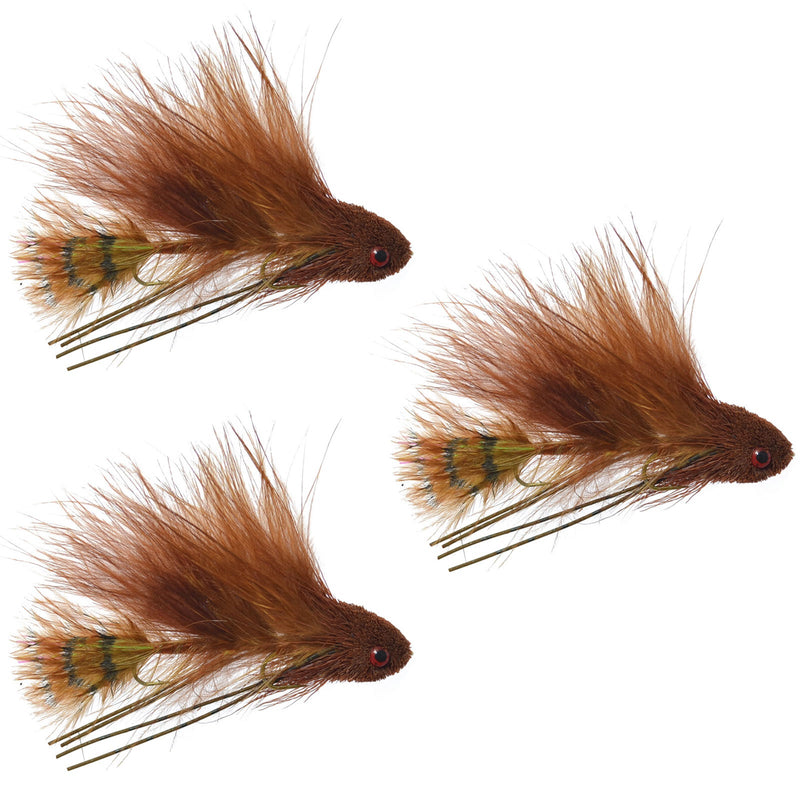 Load image into Gallery viewer, 3 Pack Mini Sex Dungeon Streamer Brown- Size 6 - Articulated Trout Bass Steelhead Salmon and Bass Fly Fishing Flies
