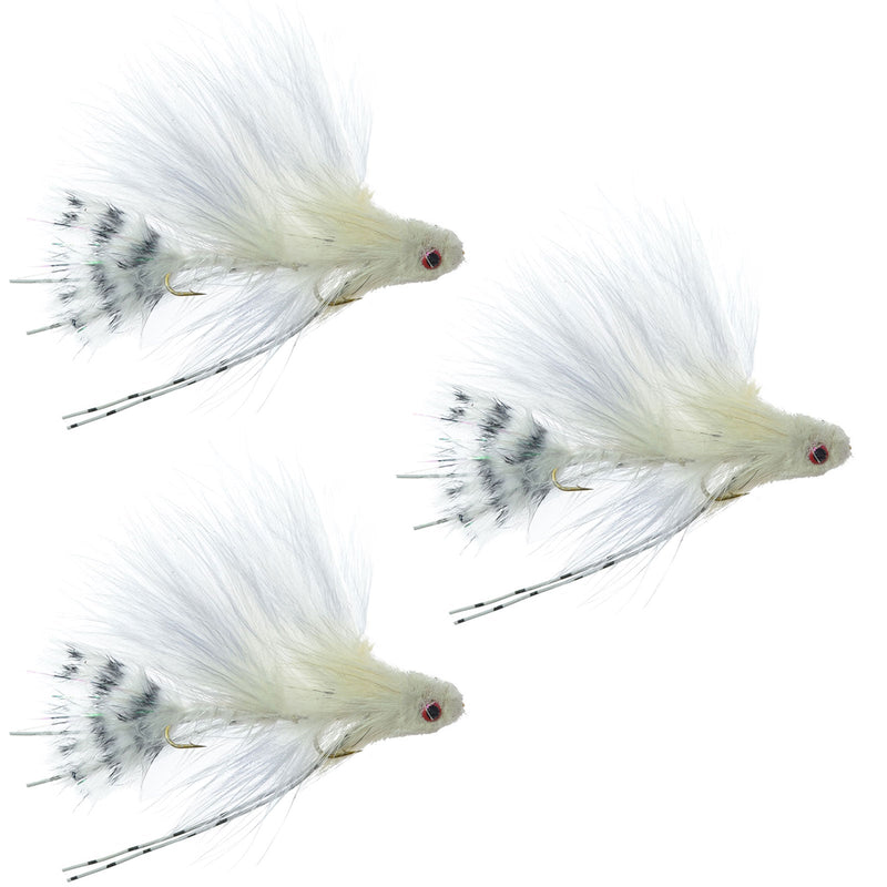 Load image into Gallery viewer, 3 Pack Mini Sex Dungeon Streamer White - Size 6 - Articulated Trout Bass Steelhead Salmon and Bass Fly Fishing Flies

