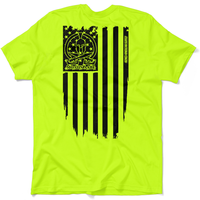 Load image into Gallery viewer, Molon Labe Ghost Flag - Safety Yellow T-Shirt
