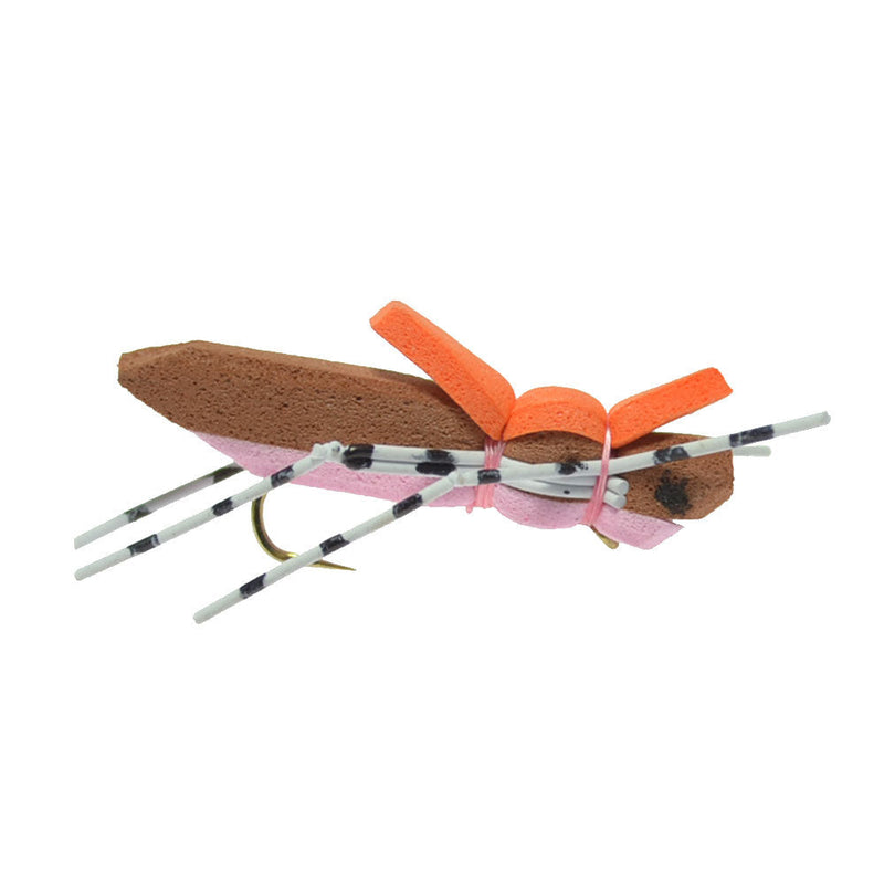 Load image into Gallery viewer, 4 Pack Moorish Hopper Brown Pink Foam Body Grasshopper Fly - Hook Size 10
