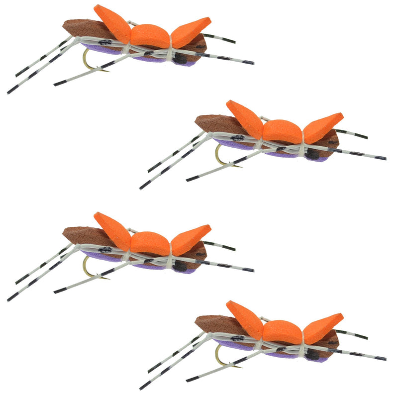 Load image into Gallery viewer, 4 Pack Moorish Hopper Purple Foam Body Grasshopper Fly - Hook Size 10
