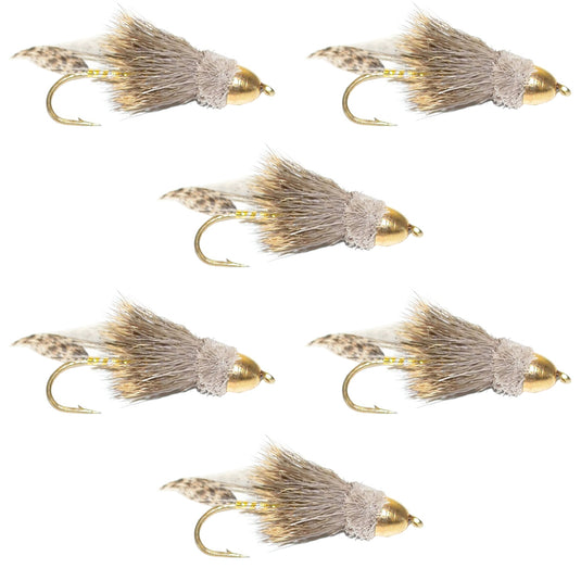 Cone Head Muddler Minnow Trout and Bass Streamer Fly - 6 Flies Size 8