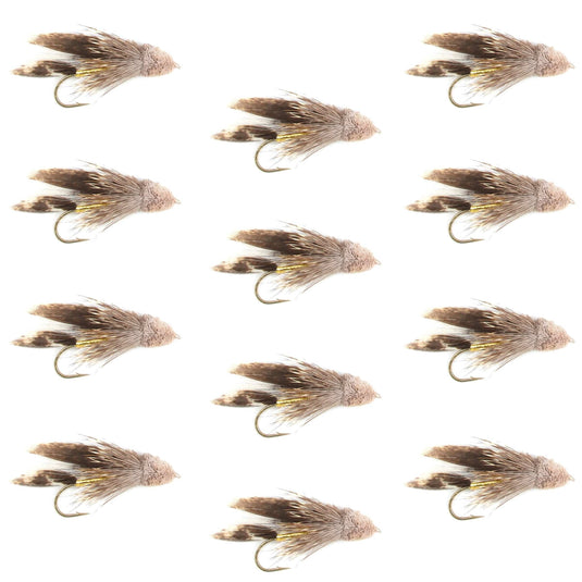 Muddler Minnow Streamer Fishing Fly - 12 Flies Hook Size 12