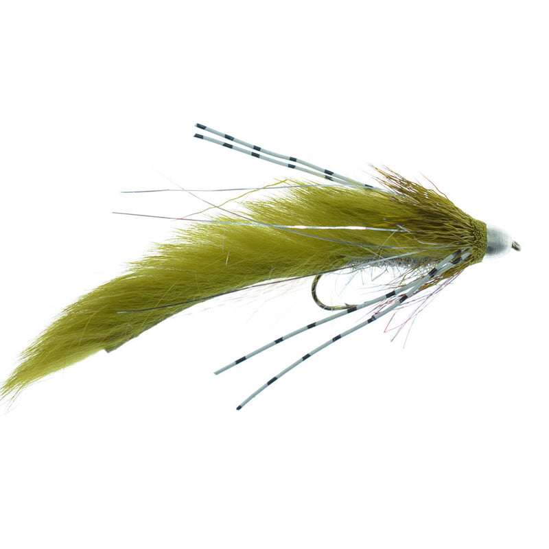 Load image into Gallery viewer, 3 Pack Cone Head Muddy Buddy Trout and Bass Streamer Fly Lunchables - Olive - Hook Size 4
