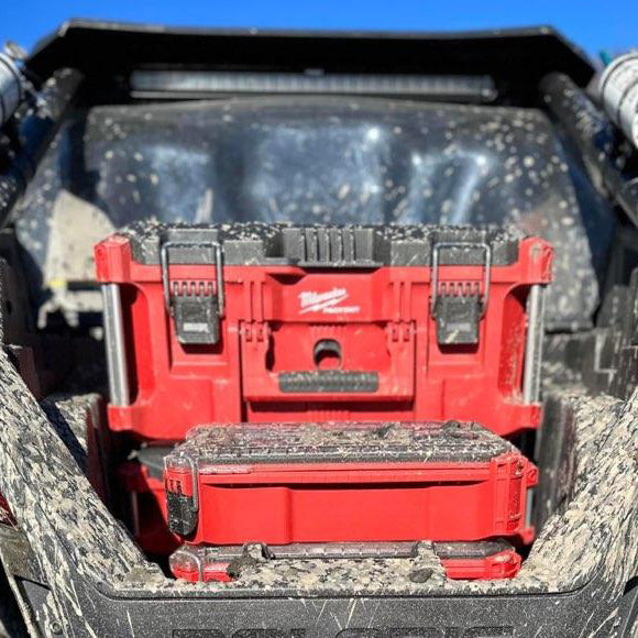 Load image into Gallery viewer, milwaukee packout toolbox or cooler mount plate dimensions aftermarket accessories utv half mount for polaris rzr pro xp or xp4 models by litt industries
