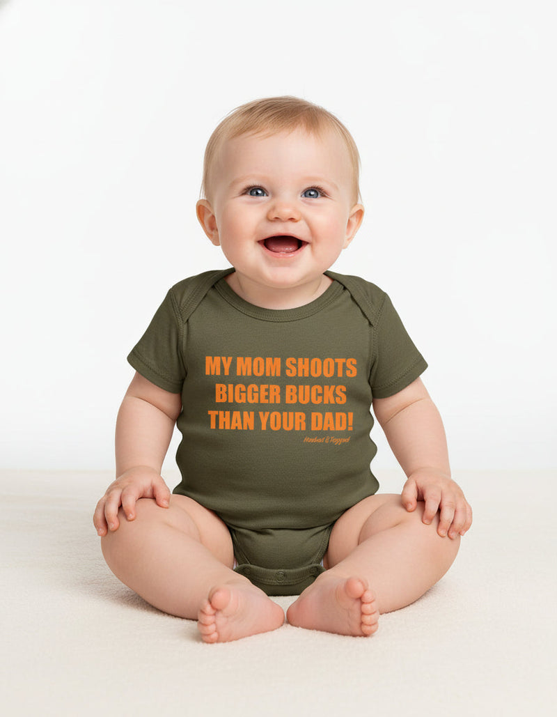 Load image into Gallery viewer, &quot;My Mom Shoots Bigger Bucks Than Your Dad&quot; Onesie
