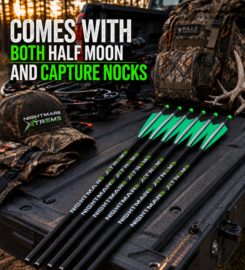 Load image into Gallery viewer, NIGHTMARE XTREME Crossbow Bolts Carbon Half Moon and Capture Nocks 20"
