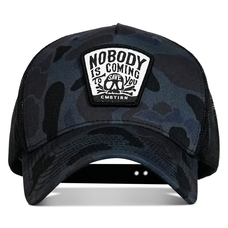 Load image into Gallery viewer, Nobody Is Coming To Save You Skull Patch Snapback Hat
