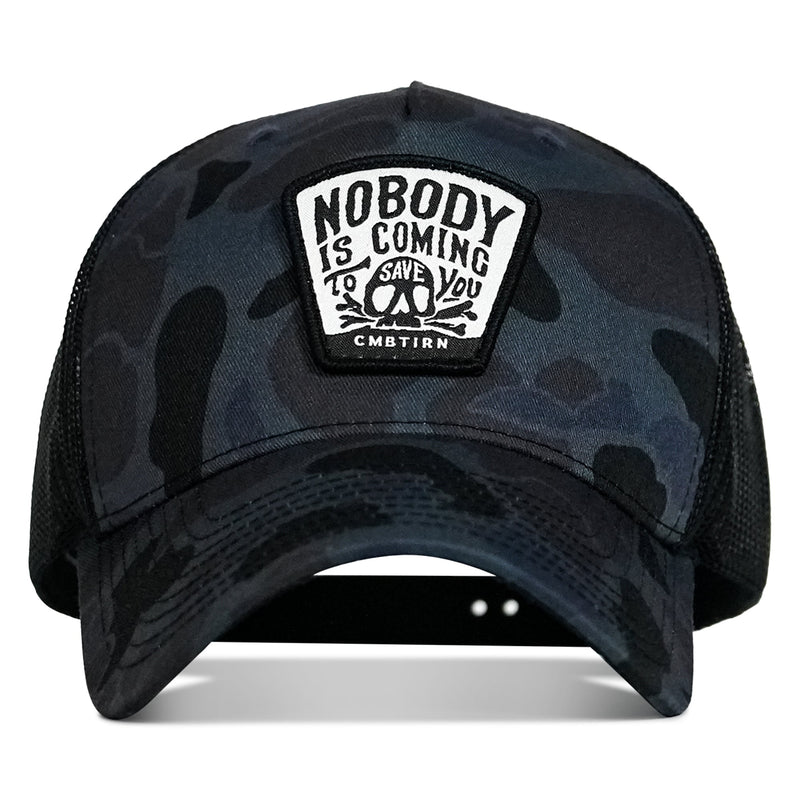 Load image into Gallery viewer, Nobody Is Coming To Save You Skull Patch Snapback Hat
