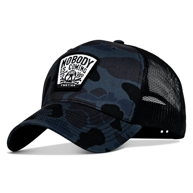 Load image into Gallery viewer, Nobody Is Coming To Save You Skull Patch Snapback Hat
