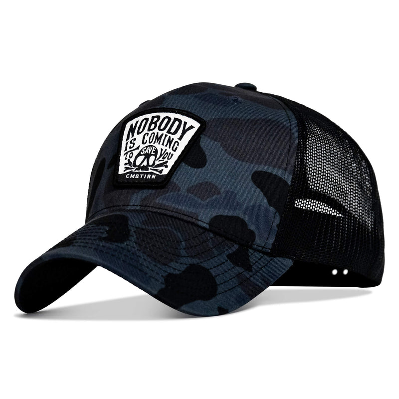 Load image into Gallery viewer, Nobody Is Coming To Save You Skull Patch Snapback Hat
