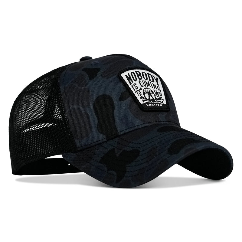 Load image into Gallery viewer, Nobody Is Coming To Save You Skull Patch Snapback Hat
