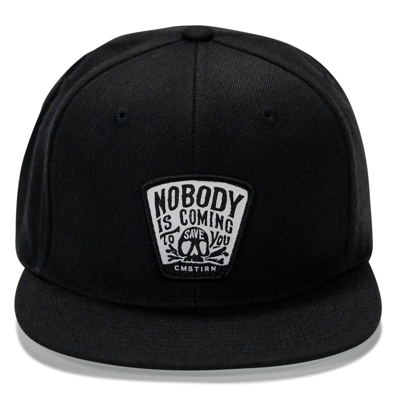 Load image into Gallery viewer, Nobody Is Coming To Save You Skull Patch Flatbill Snapback Hat
