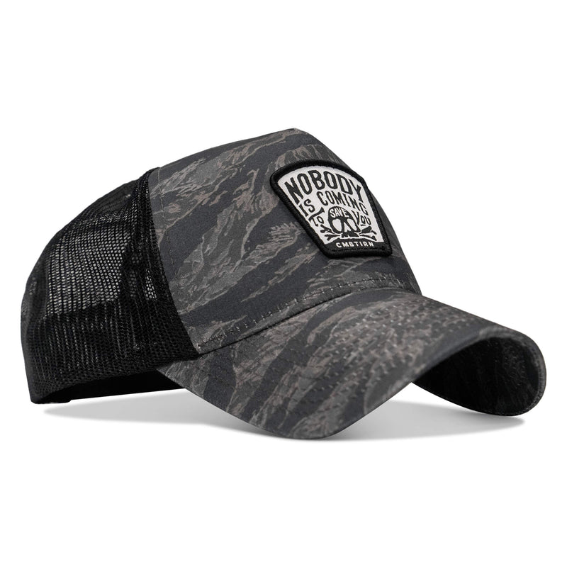 Load image into Gallery viewer, Nobody Is Coming To Save You Skull Patch Five Panel Breacher Snapback Hat
