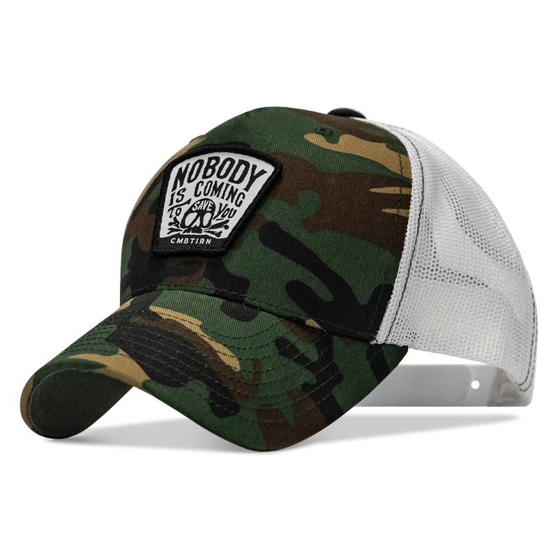Load image into Gallery viewer, Nobody Is Coming To Save You Skull Patch Snapback Hat
