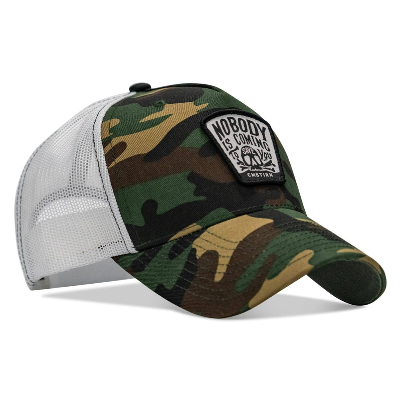 Load image into Gallery viewer, Nobody Is Coming To Save You Skull Patch Snapback Hat
