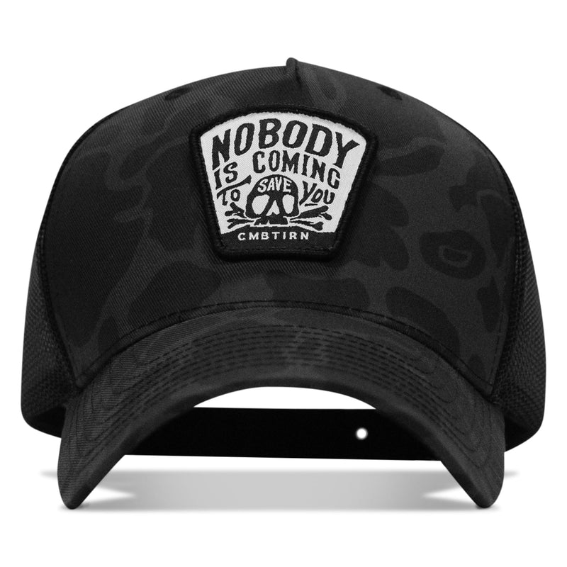 Load image into Gallery viewer, Nobody Is Coming To Save You Skull Patch Snapback Hat
