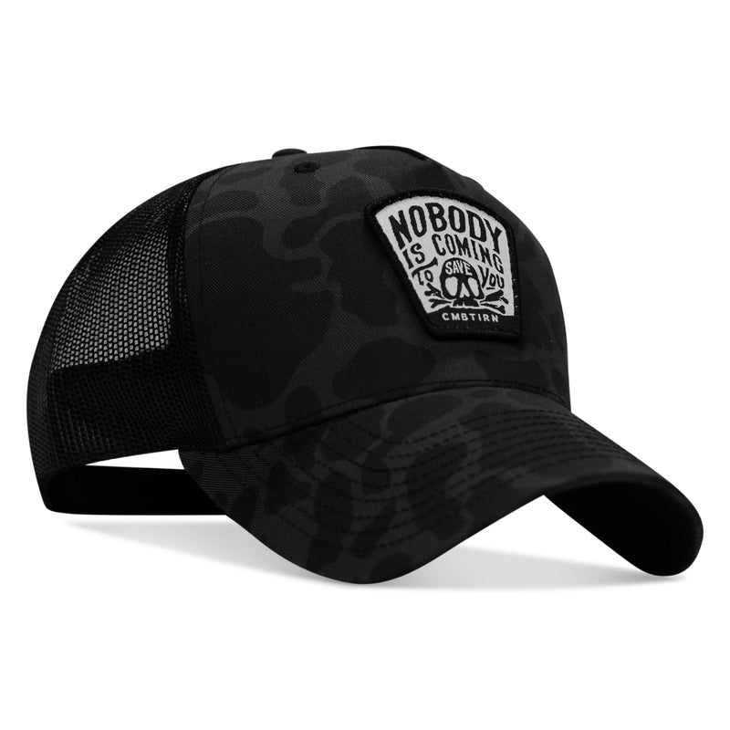 Load image into Gallery viewer, Nobody Is Coming To Save You Skull Patch Snapback Hat

