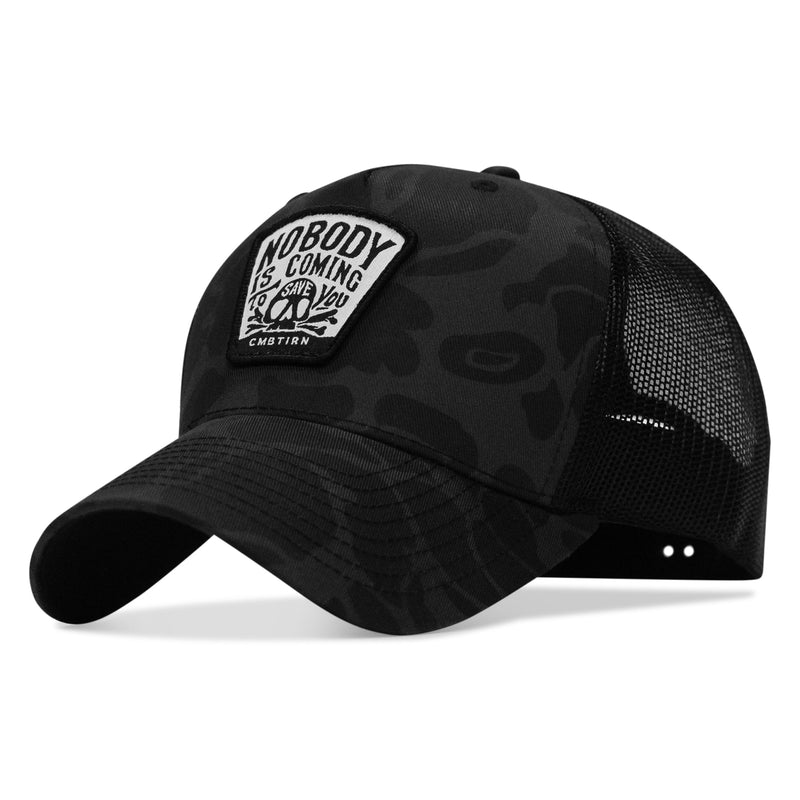 Load image into Gallery viewer, Nobody Is Coming To Save You Skull Patch Snapback Hat
