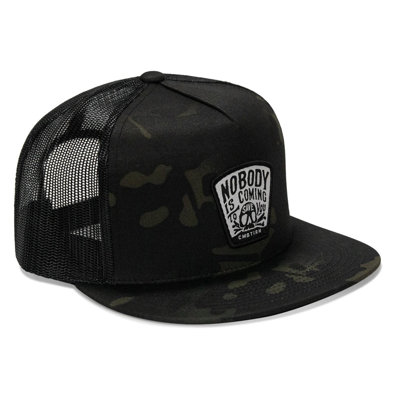 Load image into Gallery viewer, Nobody Is Coming To Save You Skull Patch Flatbill Snapback Hat
