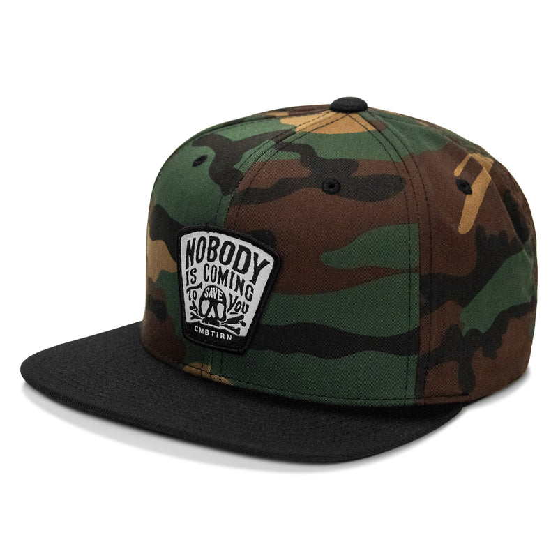 Load image into Gallery viewer, Nobody Is Coming To Save You Skull Patch Flatbill Snapback Hat
