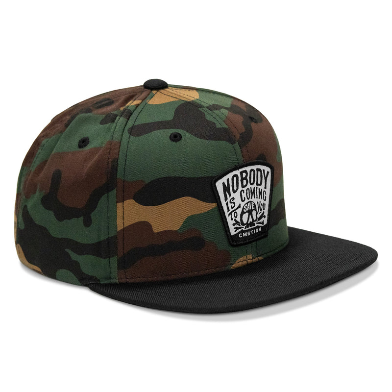 Load image into Gallery viewer, Nobody Is Coming To Save You Skull Patch Flatbill Snapback Hat
