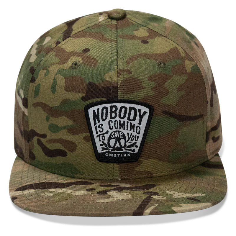 Load image into Gallery viewer, Nobody Is Coming To Save You Skull Patch Flatbill Snapback Hat
