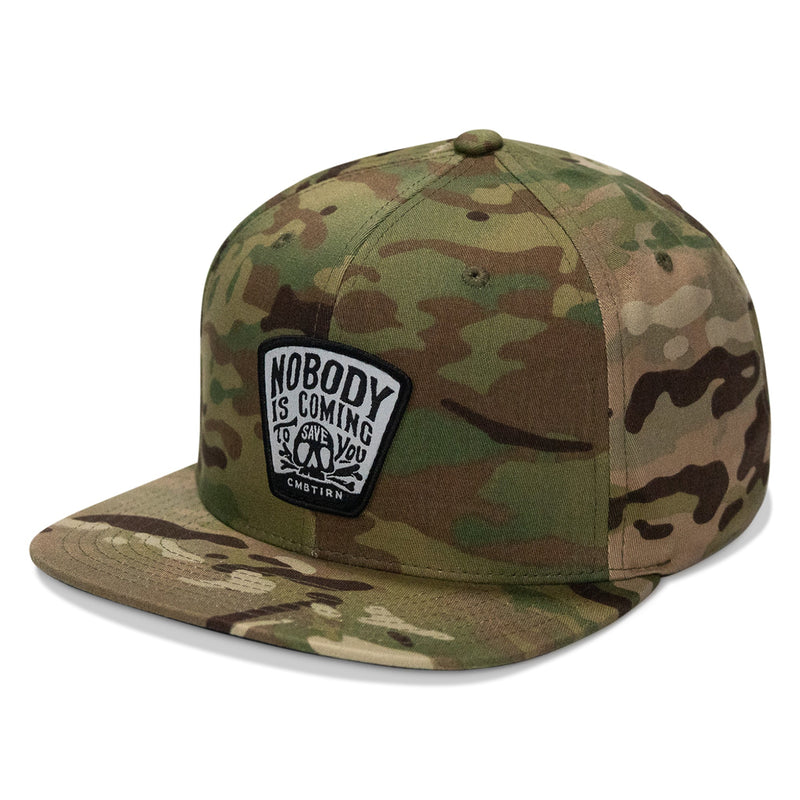 Load image into Gallery viewer, Nobody Is Coming To Save You Skull Patch Flatbill Snapback Hat
