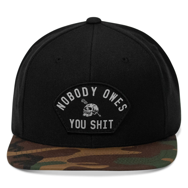 Load image into Gallery viewer, Nobody Owes You Shit Arched Patch Flatbill SnapBack Hat
