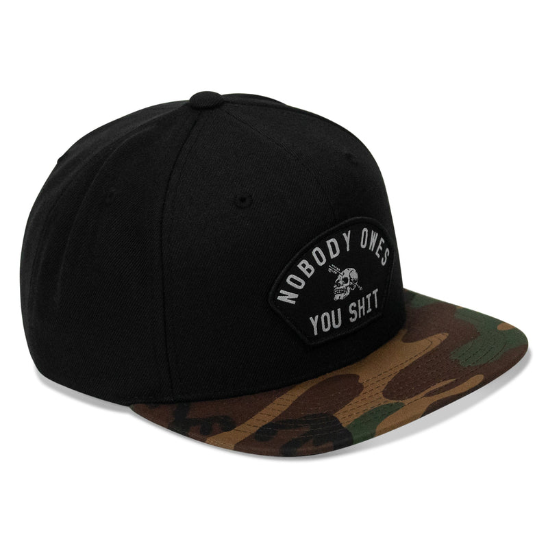 Load image into Gallery viewer, Nobody Owes You Shit Arched Patch Flatbill SnapBack Hat
