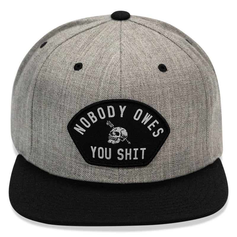 Load image into Gallery viewer, Nobody Owes You Shit Arched Patch Flatbill SnapBack Hat
