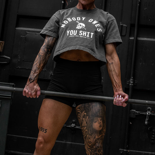 Nobody Owes You Shit Skull Women's Crop Heavyweight Tee