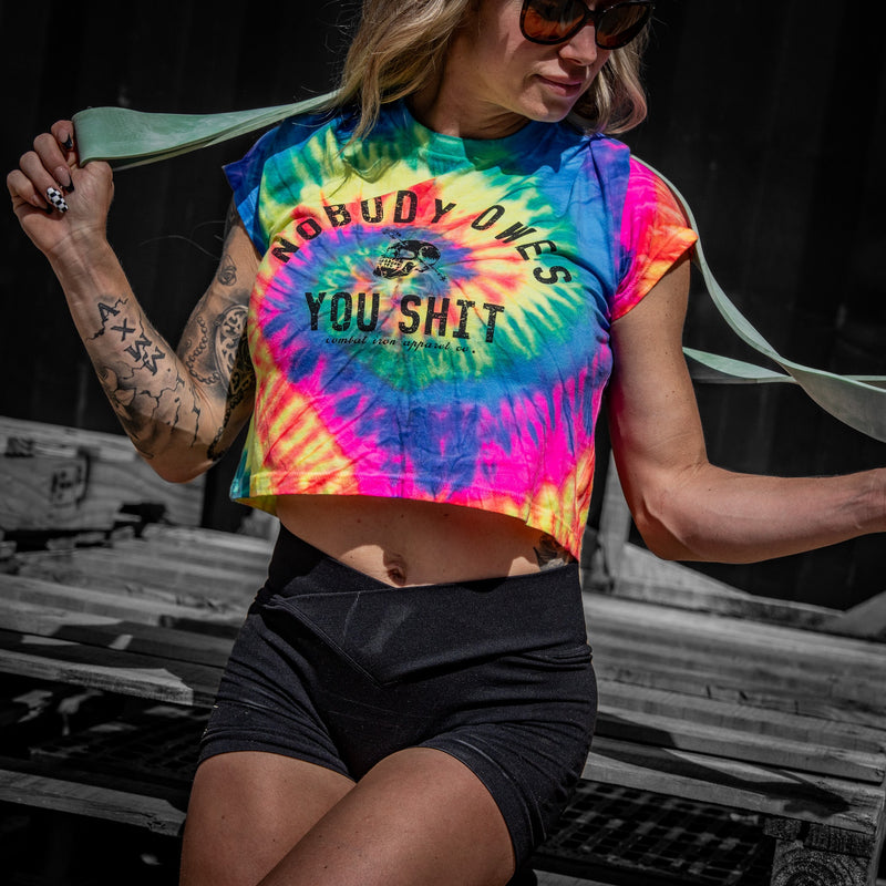 Load image into Gallery viewer, Nobody Owes You Shit Skull Women's Crop Heavyweight Tee
