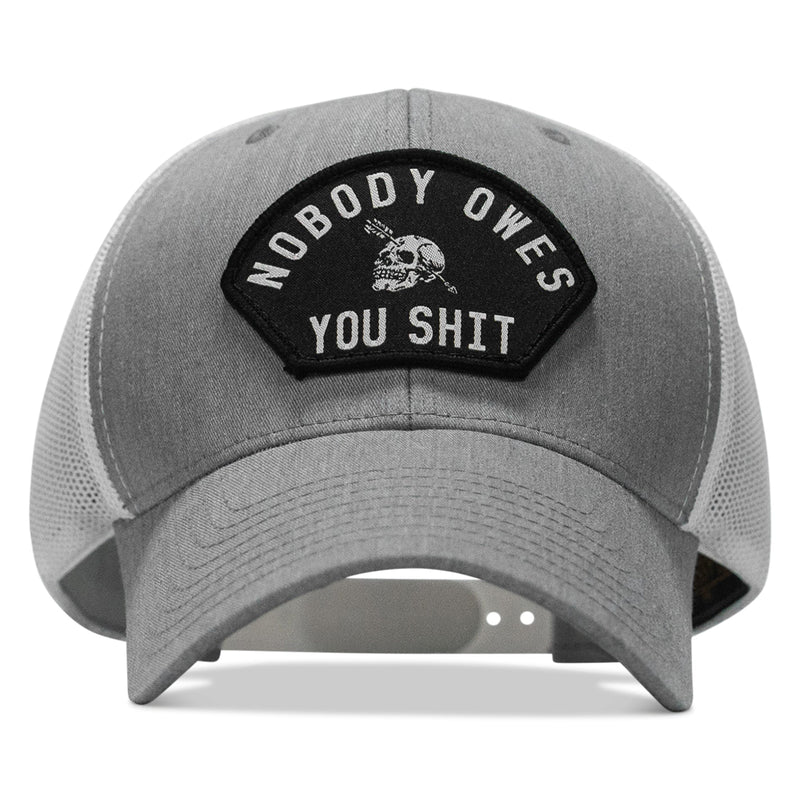 Load image into Gallery viewer, Nobody Owes You Shit Arched Skull Patch Snapback
