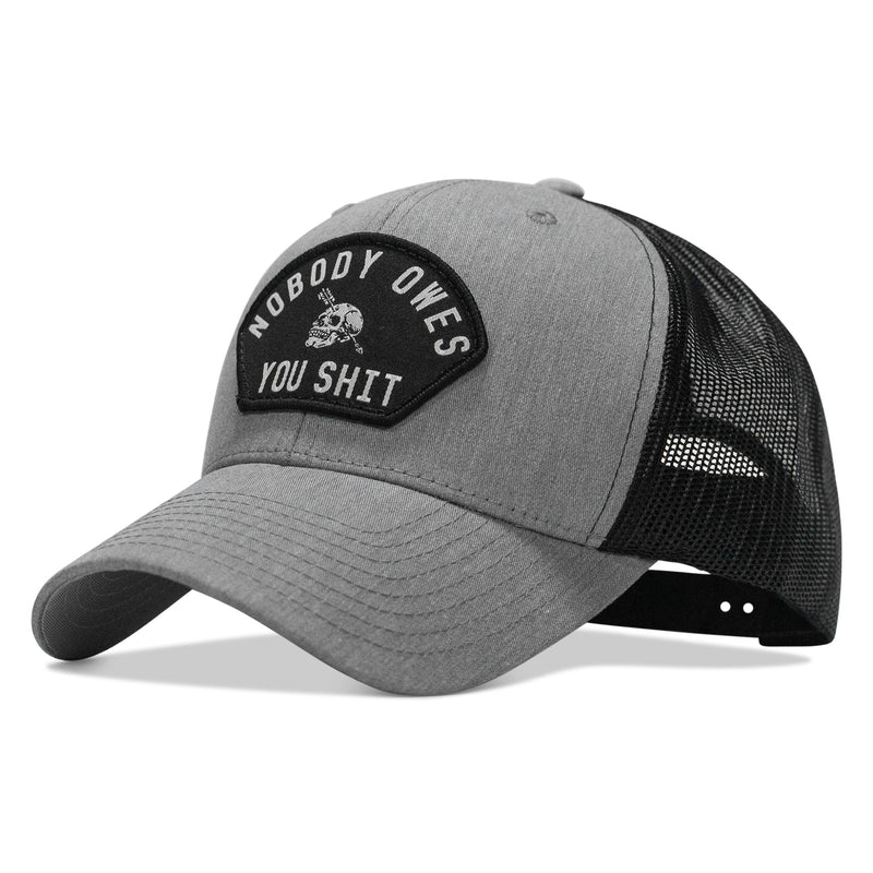 Load image into Gallery viewer, Nobody Owes You Shit Arched Skull Patch Snapback
