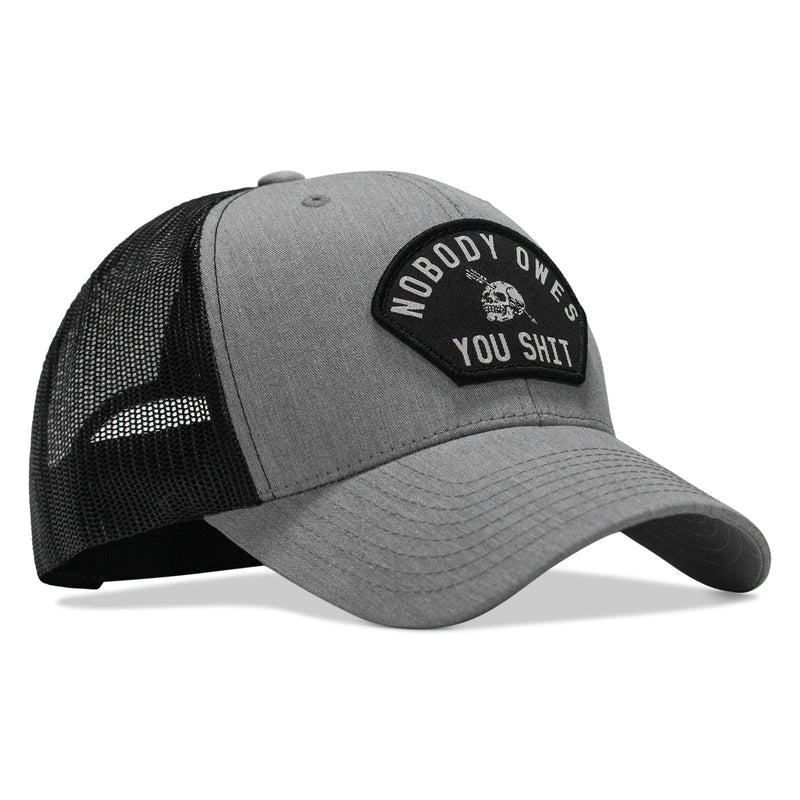 Load image into Gallery viewer, Nobody Owes You Shit Arched Skull Patch Snapback
