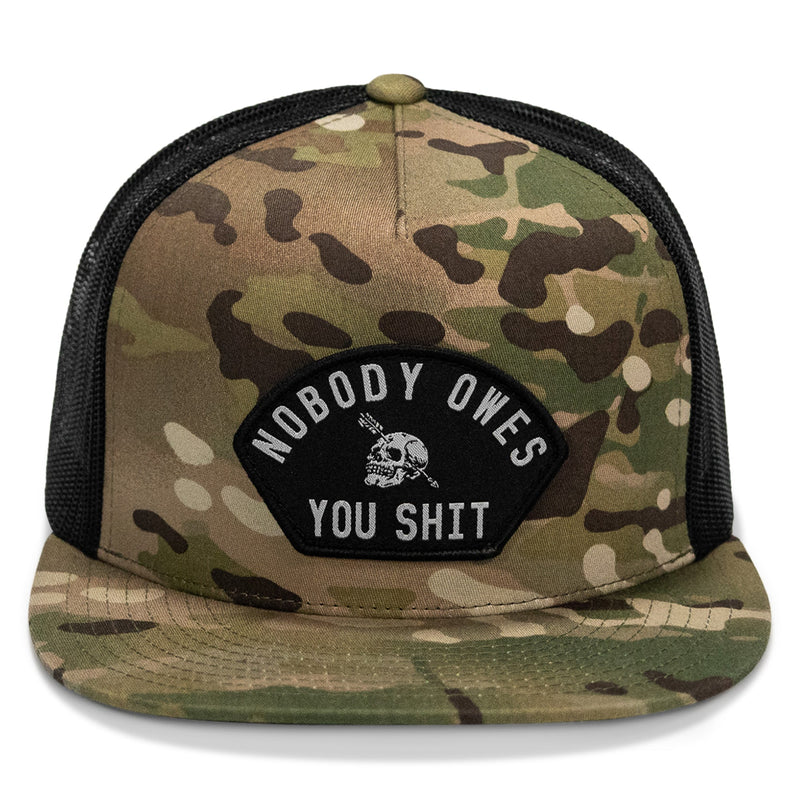 Load image into Gallery viewer, Nobody Owes You Shit Arched Patch Flatbill SnapBack Hat
