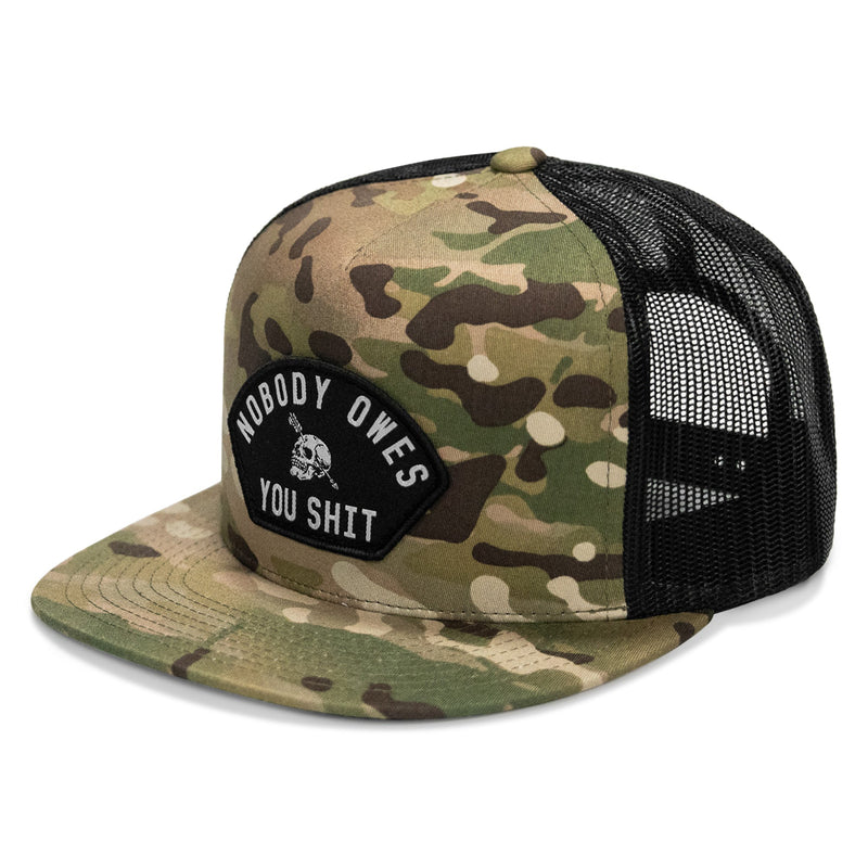 Load image into Gallery viewer, Nobody Owes You Shit Arched Patch Flatbill SnapBack Hat
