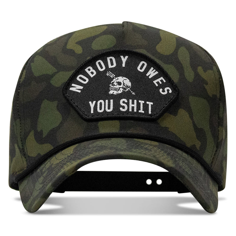 Load image into Gallery viewer, Nobody Owes You Shit Arched Patch 5 Pannel Rope Snapback
