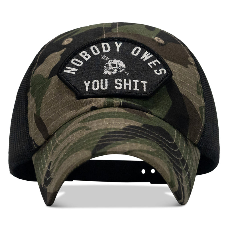 Load image into Gallery viewer, Nobody Owes You Shit Arched Patch Tactical Ripstop Mesh Snapback Hat
